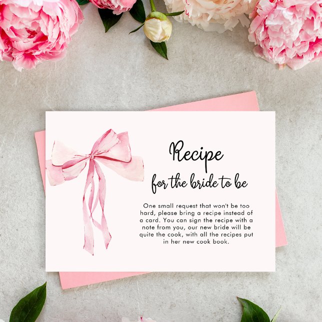 Minimalist Pink Bow Recipe Bridal Shower Enclosure Card (Creator Uploaded)