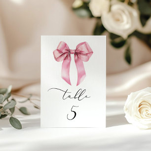 Minimalist pink bow Script table number