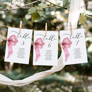 Minimalist Pink Bow Table Seating Chart cards