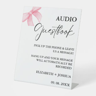Minimalist Pink Bow Wedding Audio Guestbook Sign