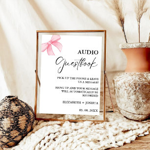 Minimalist Pink Bow Wedding Audio Guestbook Sign