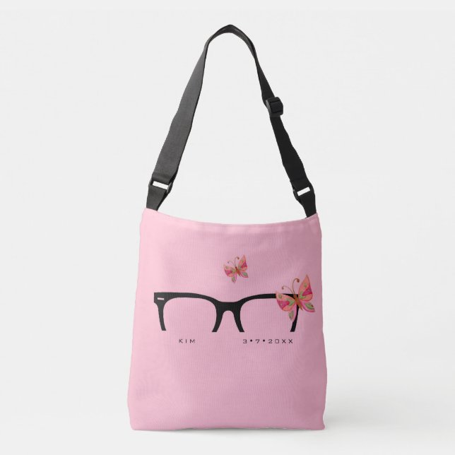 Minimalist Pink Butterfly Eye Glass Cross Body Bag (Front)