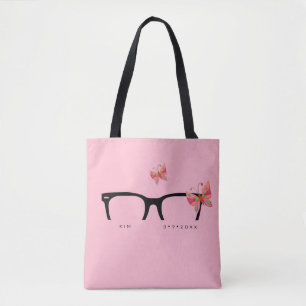Minimalist Pink Butterfly Eye Glass Tote Bag