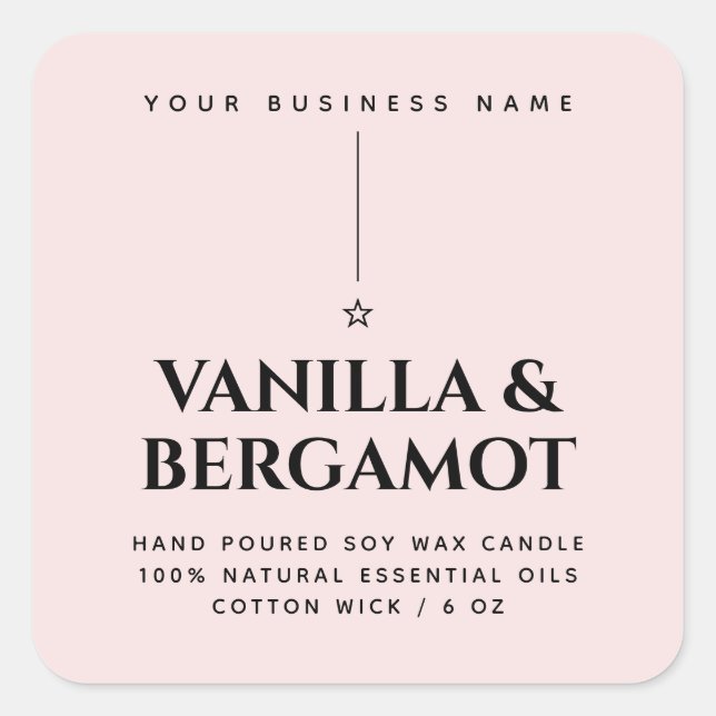 Minimalist pink candle product label (Front)