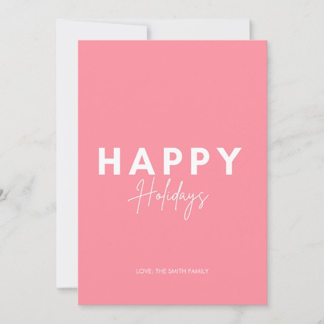 Minimalist Pink Candy Happy Holidays Personalise Holiday Card (Front)