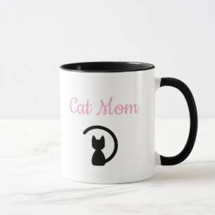 Minimalist Pink Cat Mum Script Black Cat Silhouett Mug