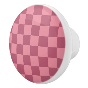 Minimalist Pink Chequerboard Pattern Ceramic Knob