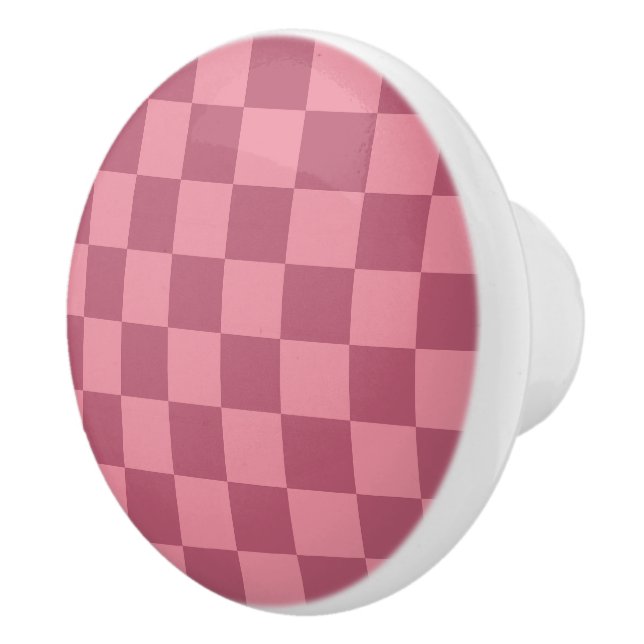 Minimalist Pink Chequerboard Pattern Ceramic Knob (Right)