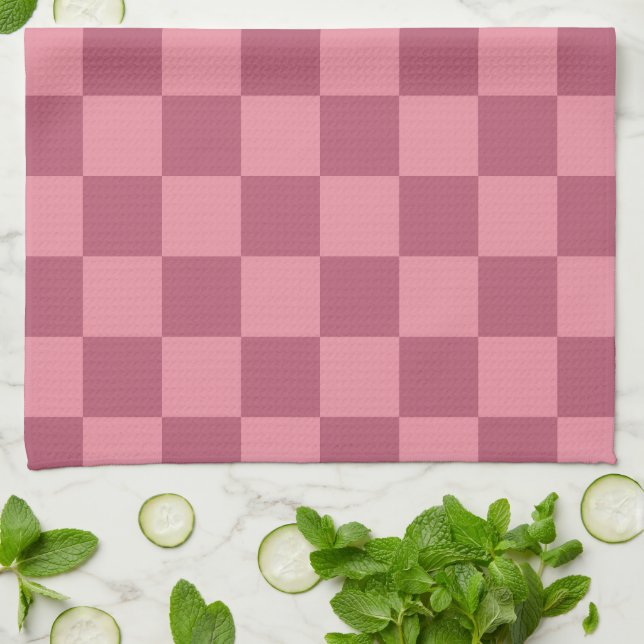 Minimalist Pink Chequerboard Pattern Tea Towel (Folded)