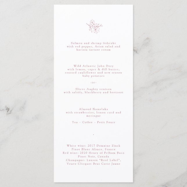 Minimalist Pink Cherry Blossom Monogram Wedding  Menu (Back)