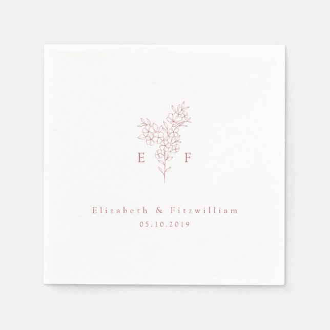 Minimalist Pink Cherry Blossom Monogram Wreath Napkin (Front)