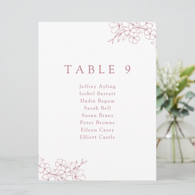 Minimalist Pink Cherry Blossom Seating Chart Card  (Standing Front)