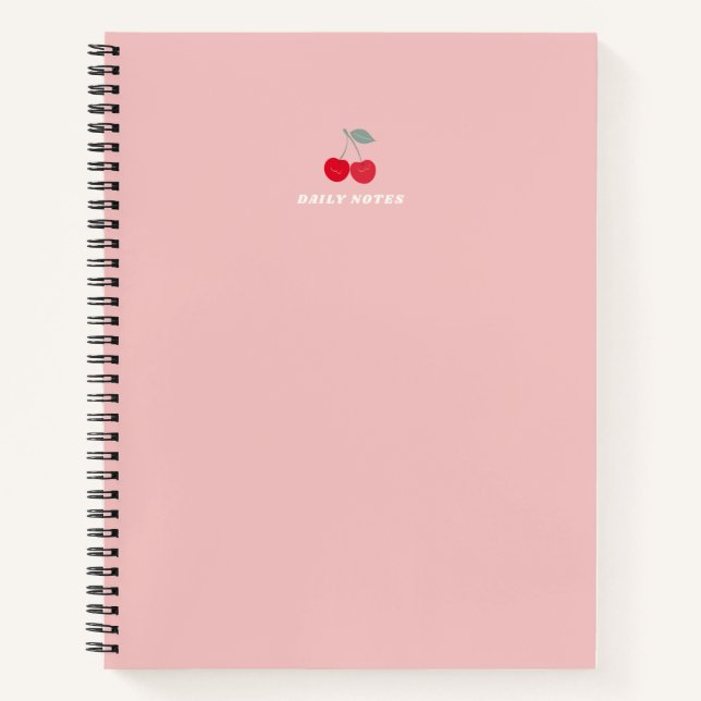 Minimalist Pink Cherry Icon Daily Notes Pink Notebook (Front)