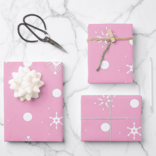 Minimalist Pink Christmas Snowflakes Wrapping Paper Sheet