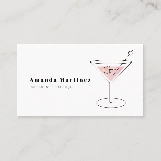 Minimalist Pink Cocktail Bartender Mixologist Business Card (Front)