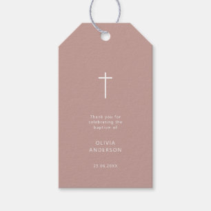 Minimalist Pink Colour Baptism thank you tag