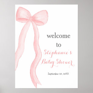 Minimalist Pink Coquette Bow Baby shower Welcome Poster