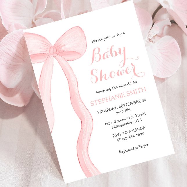 Minimalist  Pink Coquette Bow Girl Baby Shower Invitation (Creator Uploaded)