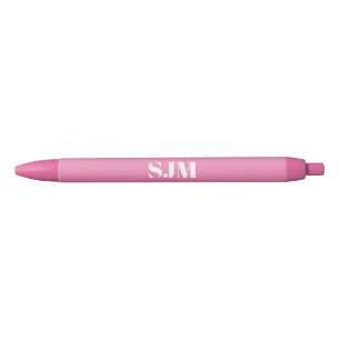 Minimalist pink custom monogram initials name black ink pen