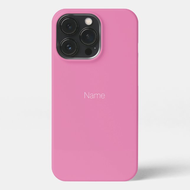 Minimalist pink custom Name text monogram solid iPhone Case (Back)
