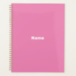 Minimalist pink custom text year monogram modern planner<br><div class="desc">Minimalist pink custom text year monogram initials name simple modern elegant personalised Planner.
Custom white text on pink plain solid colour background.</div>