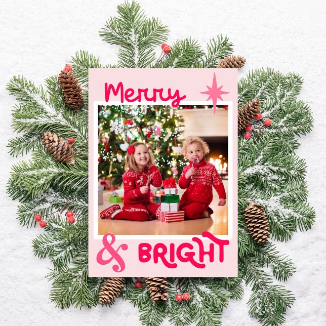Minimalist Pink Cute Family Photo Christmas Holiday Card (Creator Uploaded)