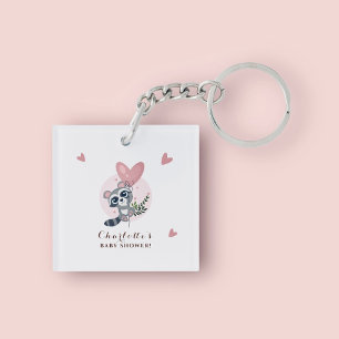 Minimalist Pink Cute Raccoon Baby Shower Key Ring
