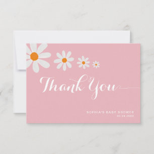 Minimalist Pink Daisy Flowers Girly Baby Shower Thank You Card