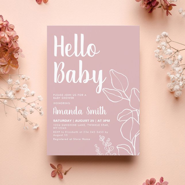 Minimalist Pink Eucalyptus Baby Shower  Invitation (Creator Uploaded)