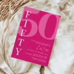 Minimalist Pink Fifty 50th Birthday Party Invitation<br><div class="desc">This minimalist typography 30th birthday party invitation is perfect for a modern birthday party. The simple design features classic white font on pink background. Customisable in any colour. Keep the design minimal and elegant, as is, or personalise it by adding your own graphics and artwork. For more advanced customisation of...</div>