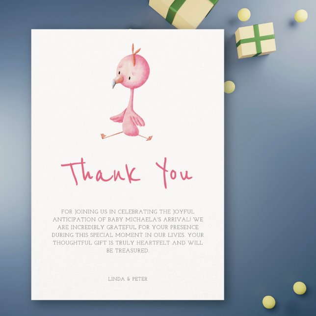 Minimalist Pink Flamingo Girl Baby Shower Thank You Card (Creator Uploaded)