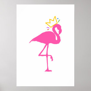 Minimalist Pink Flamingo Gold Crown Wall Art