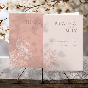 Minimalist Pink Floral Folded Wedding Program Programme