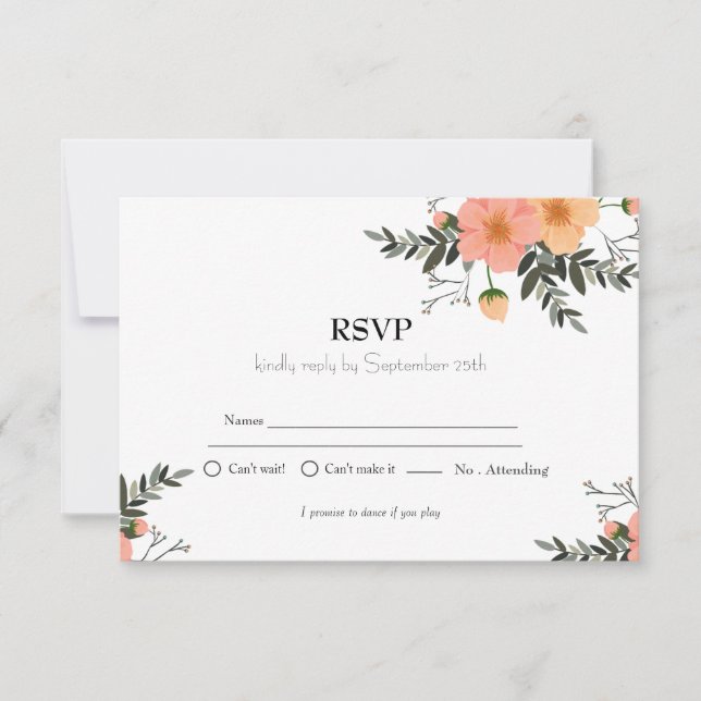Minimalist Pink Floral Kids Birthday Party RSVP  (Front)