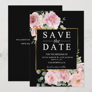 Minimalist pink flowers Photo Black Wedding  Save The Date