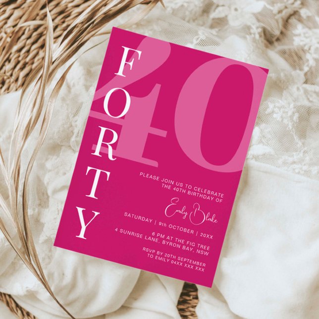 Minimalist Pink Forty 40th Birthday Party Invitation (Creator Uploaded)