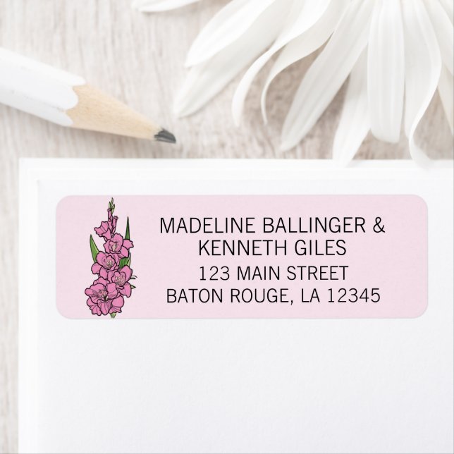 Minimalist Pink Gladiolus Wedding Address Label (Insitu)