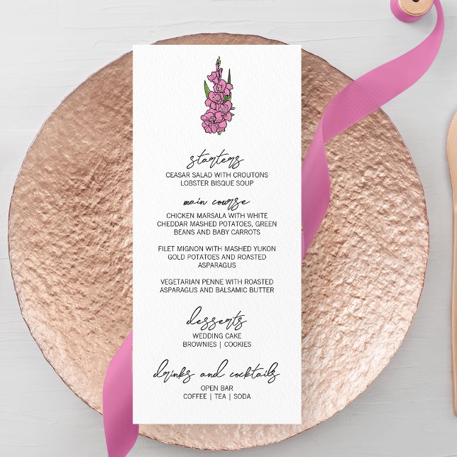 Minimalist Pink Gladiolus Wedding Menu (Creator Uploaded)