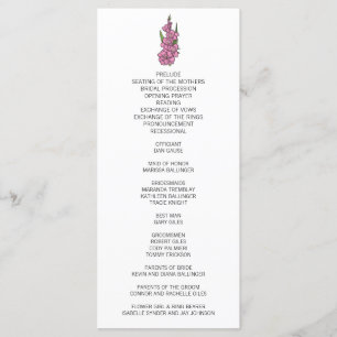 Minimalist Pink Gladiolus Wedding Program Programme