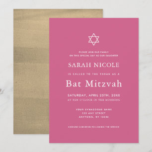 Minimalist Pink & Gold Bat Mitzvah Invitation