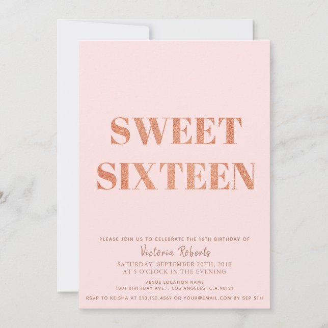Minimalist Pink Gold Glitter Sweet 16 Invitation (Front)