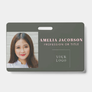 Minimalist Pink Green Employee Photo ID Logo Badge