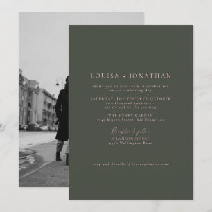 Minimalist Pink Green Formal Script Photo Wedding Invitation