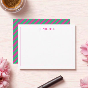 Minimalist Pink & Green Stripes Classic Chic Card