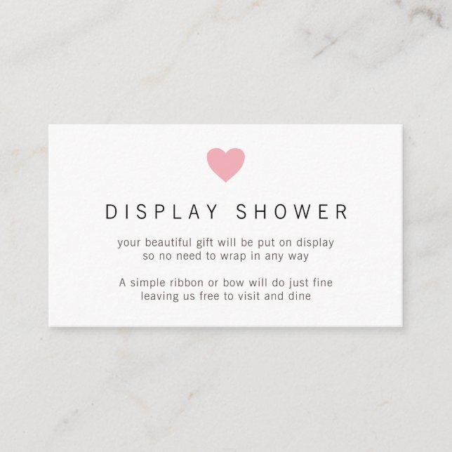 Minimalist Pink Heart Display Shower Baby Shower Enclosure Card (Front)