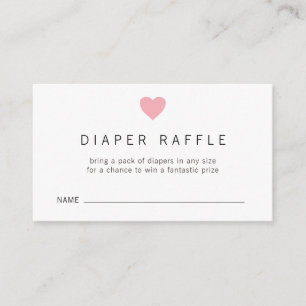 Minimalist Pink Heart Girl Diaper Raffle Ticket Enclosure Card