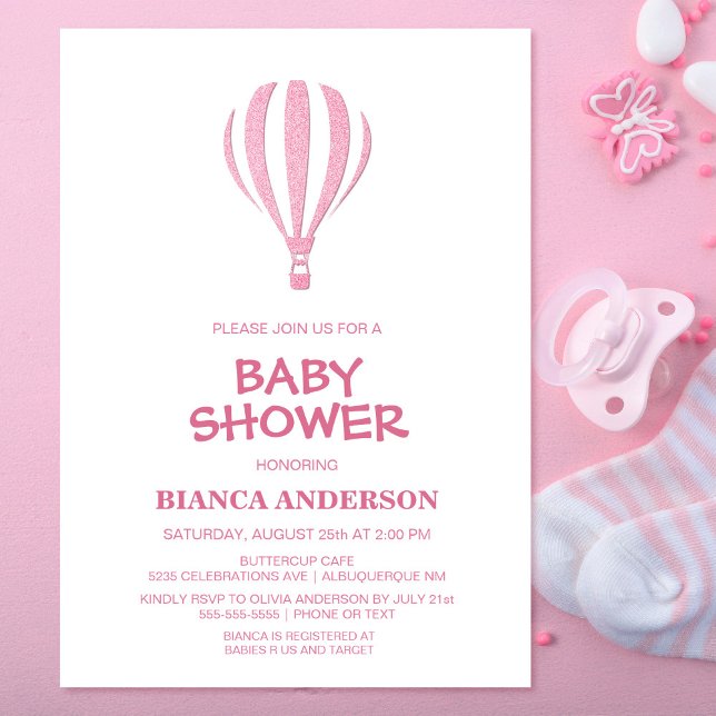 Minimalist Pink Hot Air Balloon Baby Shower Invitation (Creator Uploaded)