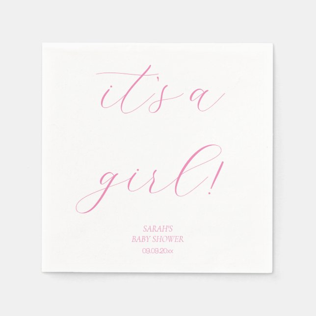 Minimalist Pink It's a Girl Baby Shower Cute  Napkin (Front)