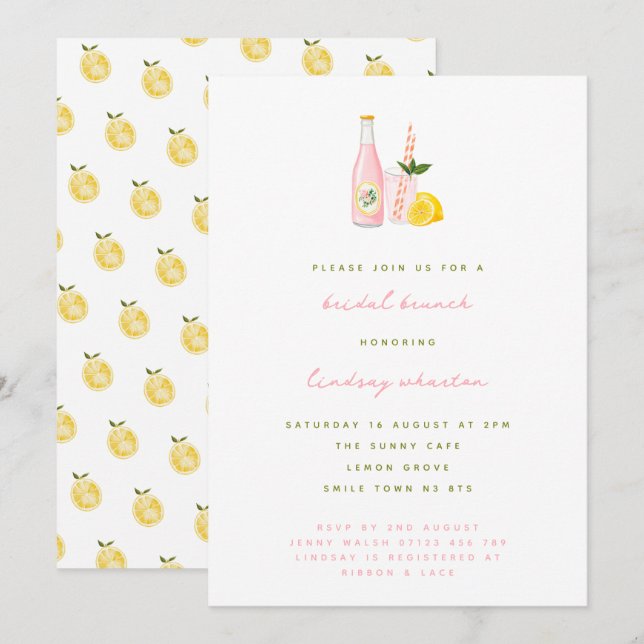 Minimalist Pink Lemonade Bridal Brunch Invitation (Front/Back)