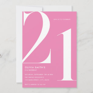 Minimalist Pink Modern Chic 21st Birthday Invitation
